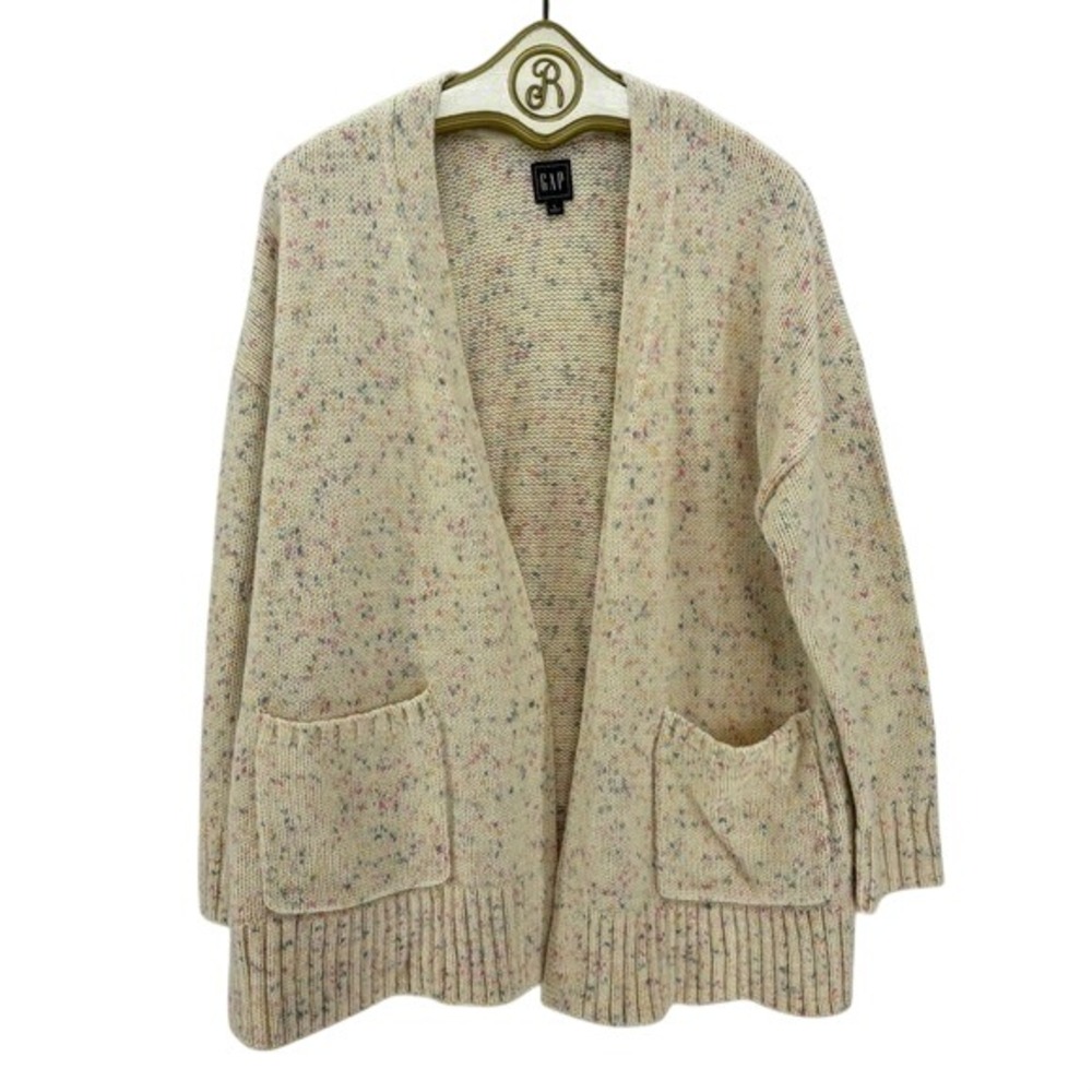 GAP Cozy Cardigan Sweater LARGE Speckled Knit Wool Blend Layering Winter Preppy